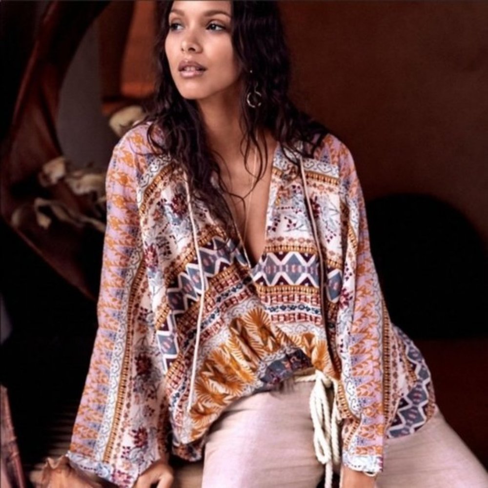 Free People Hold On Tight Gauze Pancho Hoodie XS/S